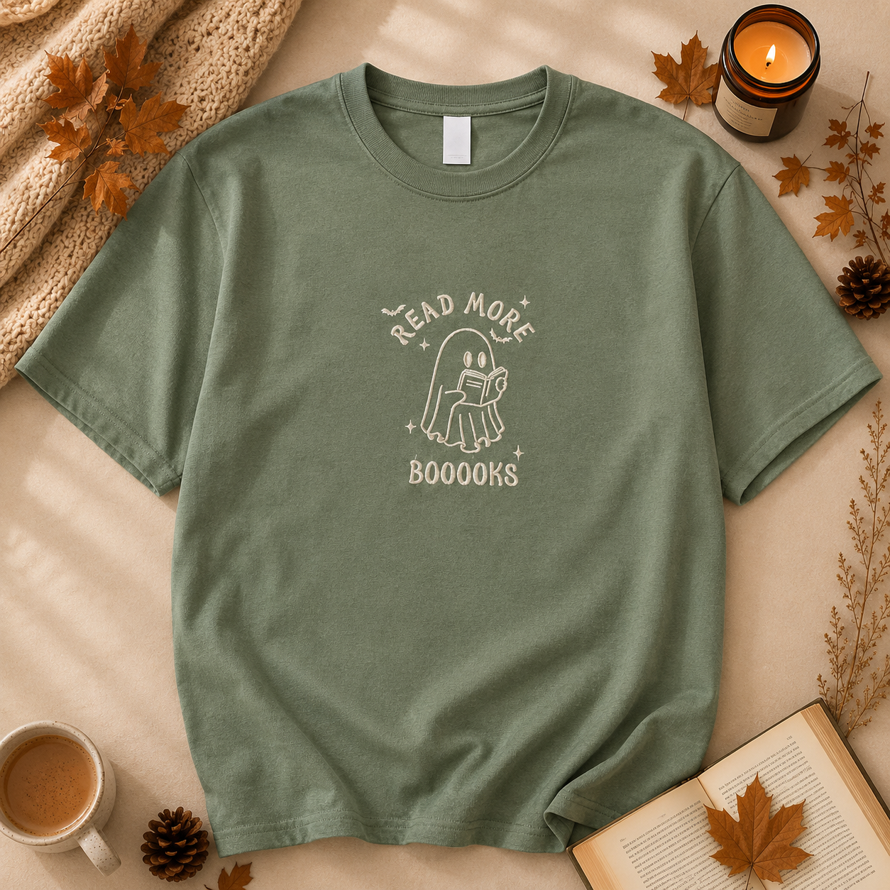 👻📚 Read More Booooks – T-shirt brodé automne