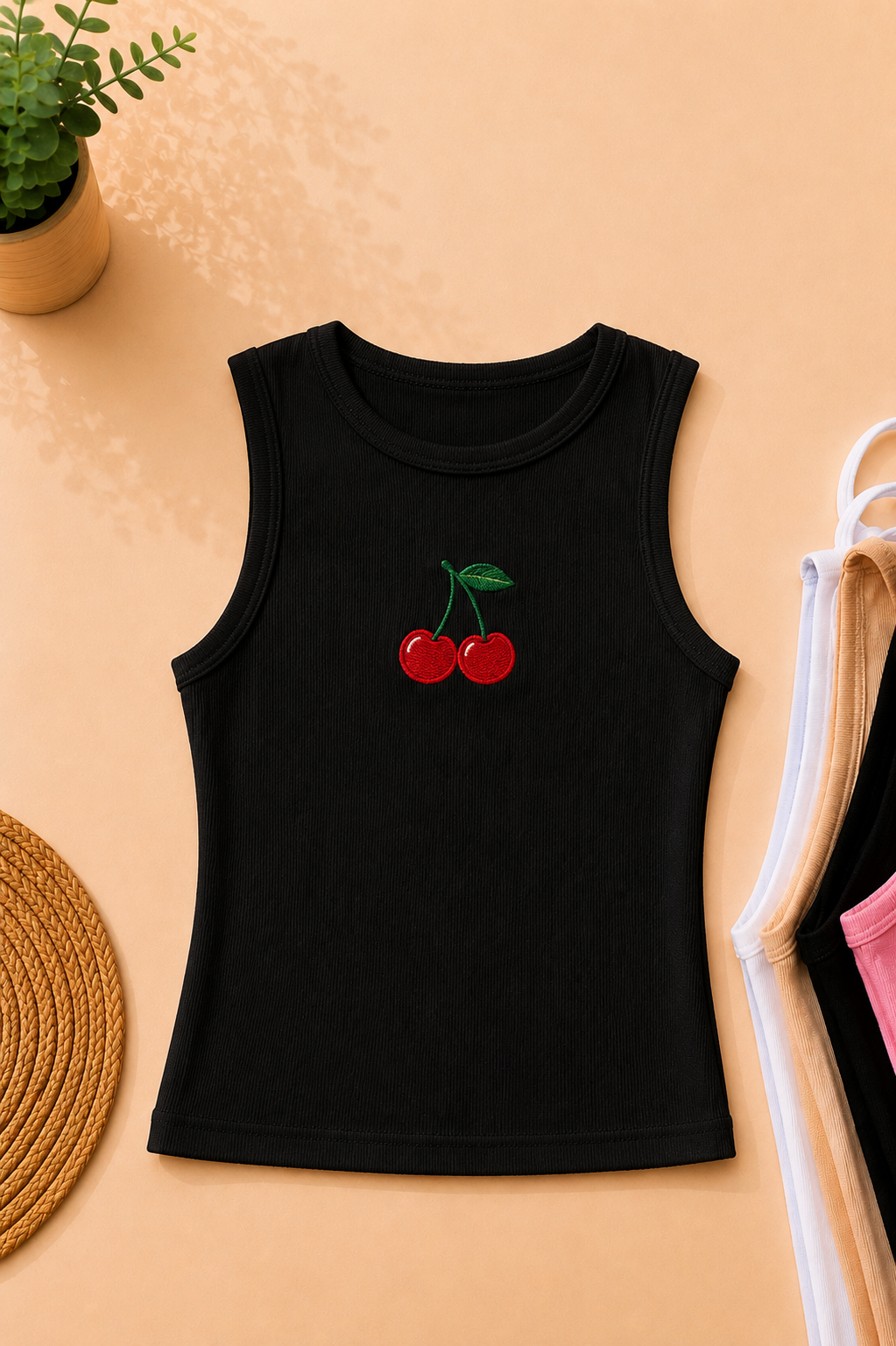 Camisole Brodée – Cerises 🍒