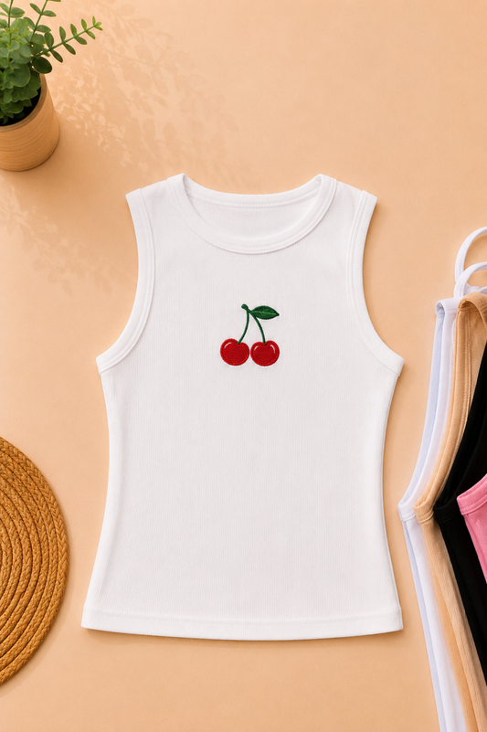 Camisole Brodée – Cerises 🍒